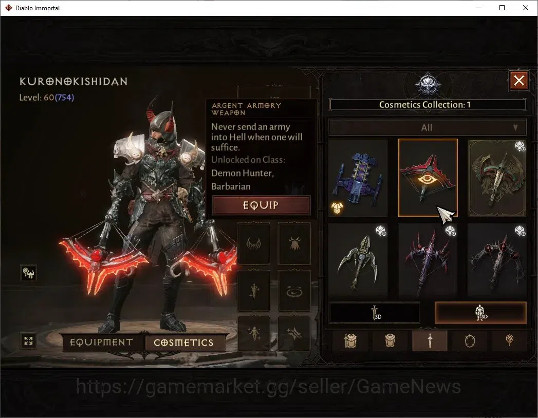 Diablo Immortal Accounts High-End NA-High Heavens|CS ON|Lv60(754)|Demon Hunter|CR 42k|Reso 480|Paragon Vanquisher|Inferno 9
