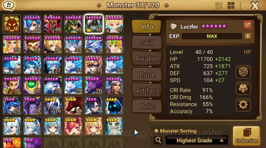 Summoners War: Sky Arena Accounts GLOBAL LV34 1LND Lucifer | NB5 (Leo,Xing zhe,Nana, image 2