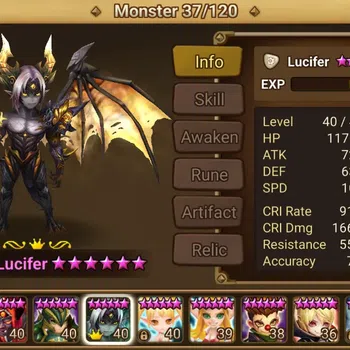 Summoners War: Sky Arena Others GLOBAL LV34 1LND Lucifer | NB5 (Leo,Xing zhe,Nana, image 1