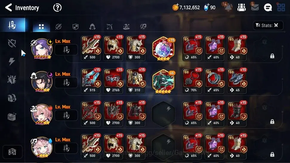 Epic Seven Accounts High-End Global Unverif|2 ML(Eternal W Ludwig, Requiem Roana)+Ab Fumyr,Setsuka,Fenne,Etc|PoH ON|Abyss F 15