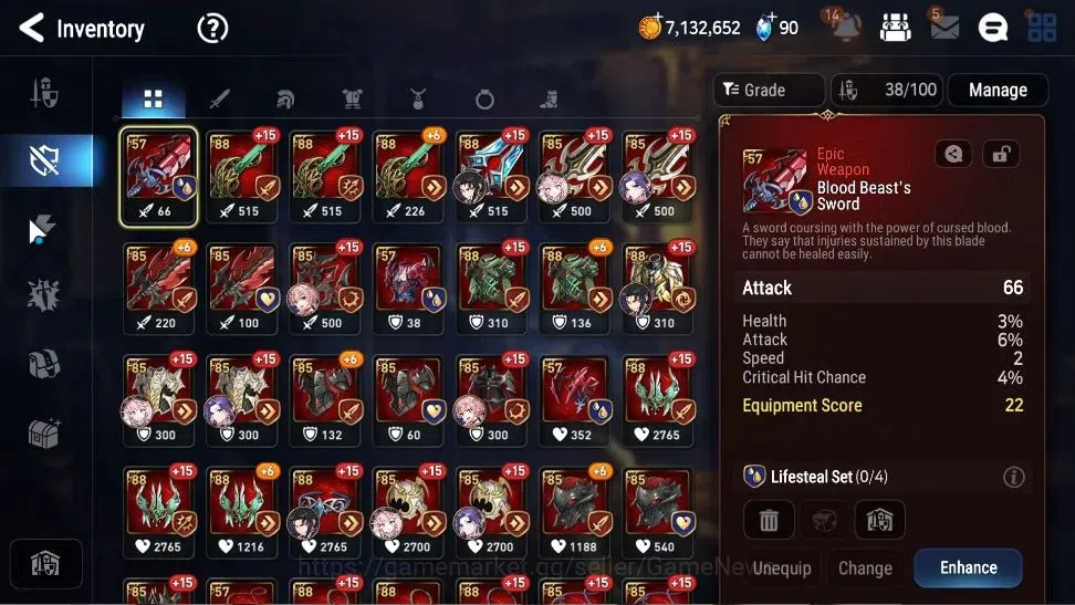 Epic Seven Accounts High-End Global Unverif|2 ML(Eternal W Ludwig, Requiem Roana)+Ab Fumyr,Setsuka,Fenne,Etc|PoH ON|Abyss F 16