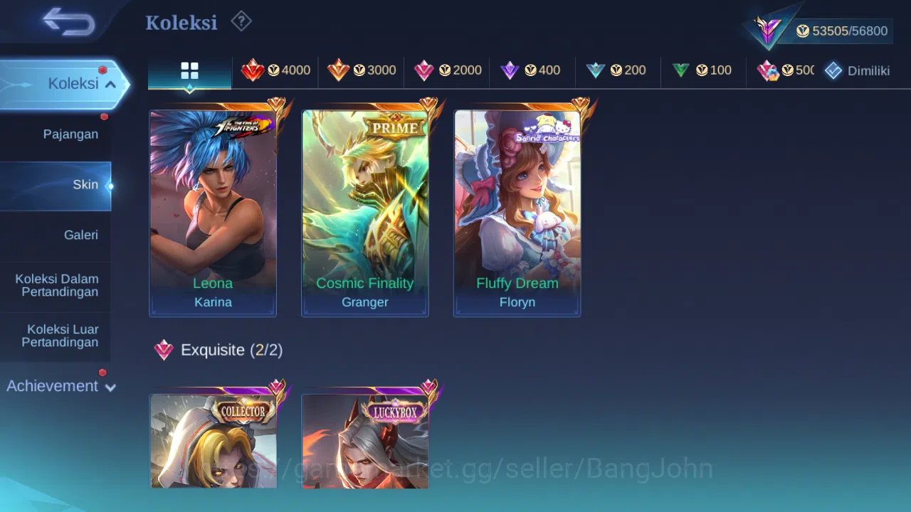 Mobile Legends: Bang Bang Accounts Others Hero 87 Skin 124 | Prime Granger | Luckybox Claude, Lance | KOF karina | Create 2