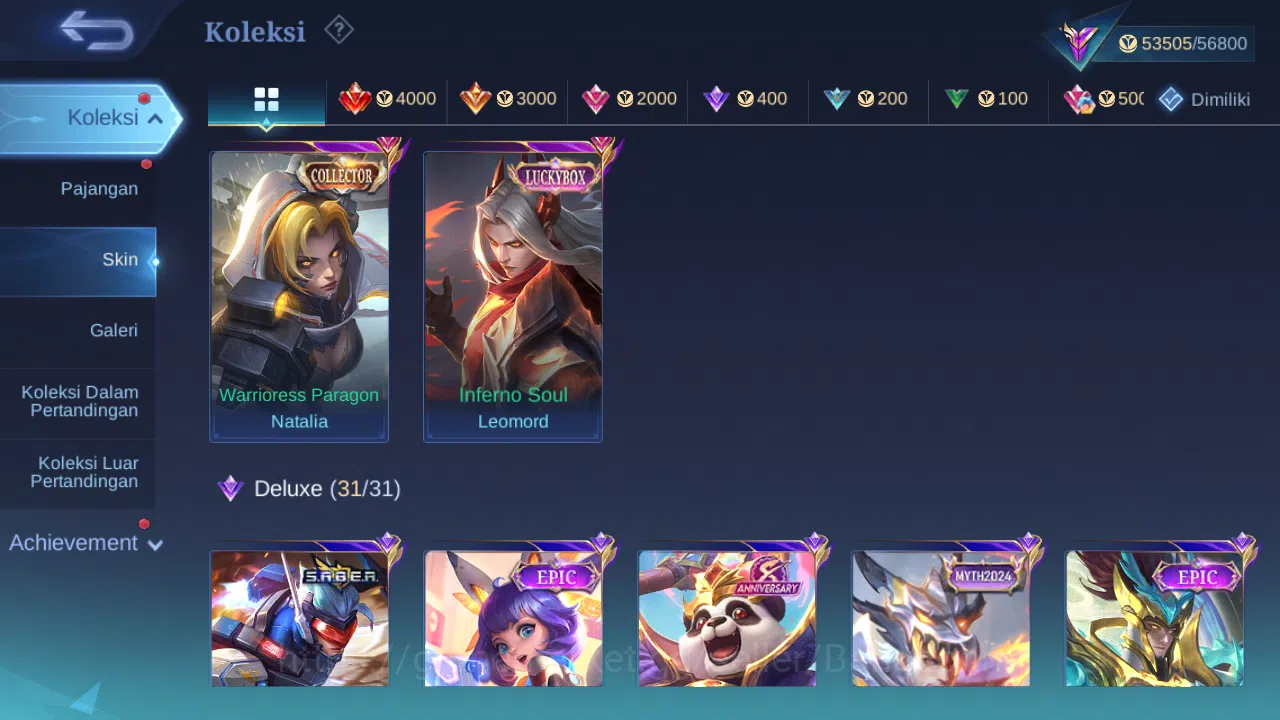 Mobile Legends: Bang Bang Accounts Others Hero 87 Skin 124 | Prime Granger | Luckybox Claude, Lance | KOF karina | Create 3