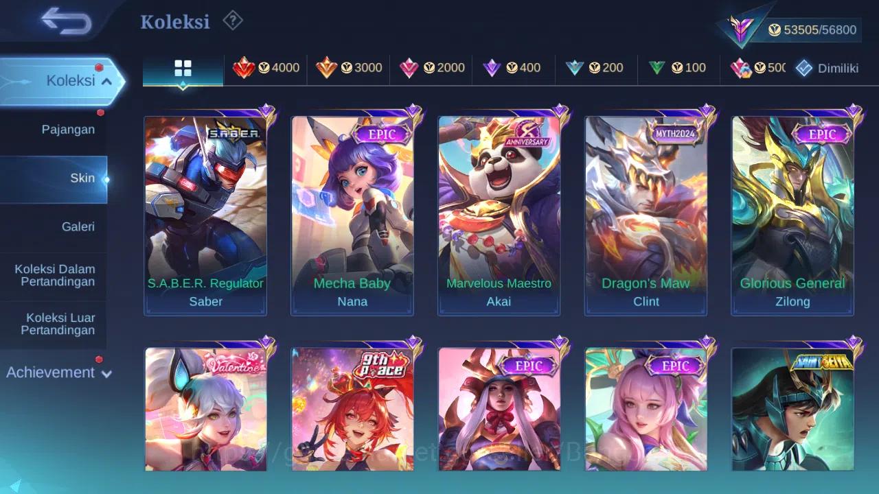 Mobile Legends: Bang Bang Accounts Others Hero 87 Skin 124 | Prime Granger | Luckybox Claude, Lance | KOF karina | Create 4