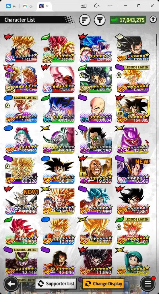 Dragon Ball Legends Accounts High-End Global |Lvl 154|17M Total Power|57 CC|3 LR|5 UL|LR Trunks&Gohan,SSG Shallet,Broly 17