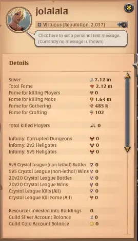 Albion Online Accounts Others ASIA | 2,12M Total Fame - 7,12M Silver | T8 ore Miner Gather Equipment - T7 Dual Sword Build 1