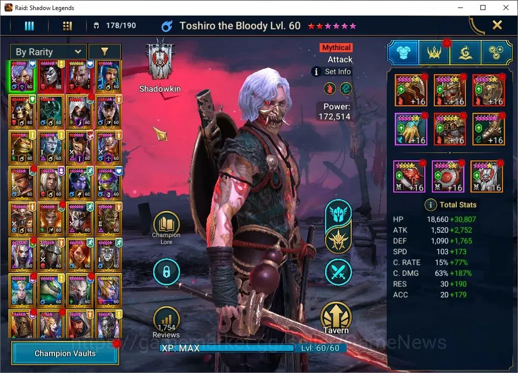 Raid: Shadow Legends Accounts Endgame Lv74 3,6M PWR|3 1