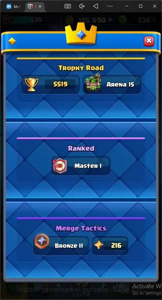 Clash Royale Accounts CL 635|KTL 11|Trophy 5519|76 Card|1Hero|6EVO|Arena image 13