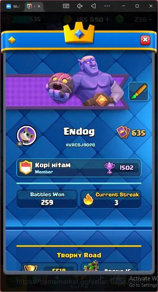Clash Royale Accounts CL 635|KTL 11|Trophy 5519|76 Card|1Hero|6EVO|Arena image 14