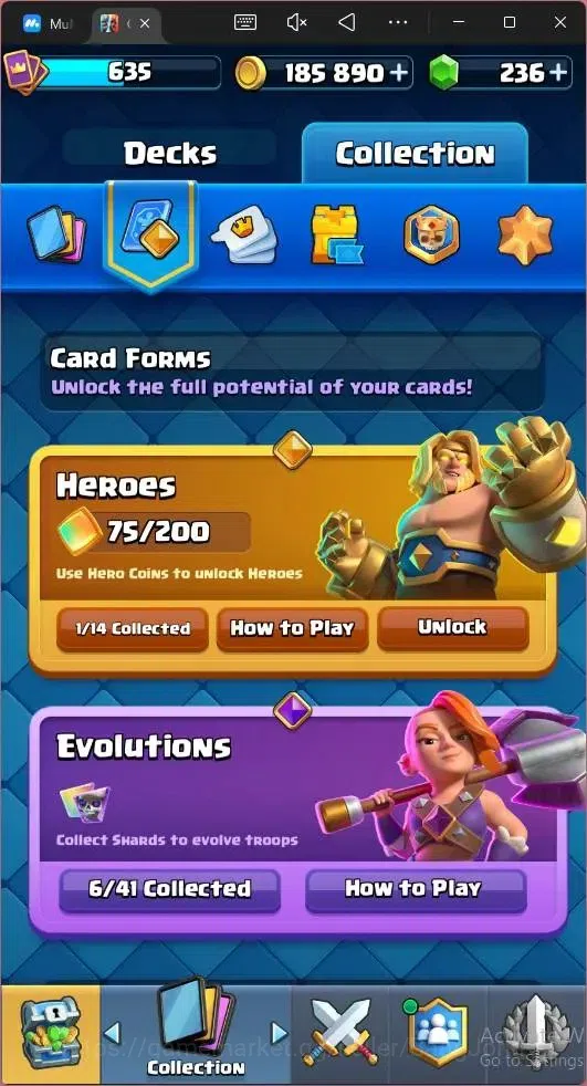 Clash Royale Accounts CL 635|KTL 11|Trophy 5519|76 Card|1Hero|6EVO|Arena image 9