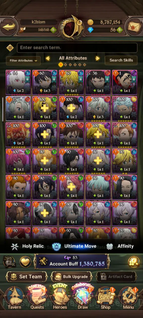 The Seven Deadly Sins: Grand Cross Accounts Others ASIA | 1,3M CC | 1 LR Elizabeth | 2 UR DKM , ODK | Full Collab Fire Force 12