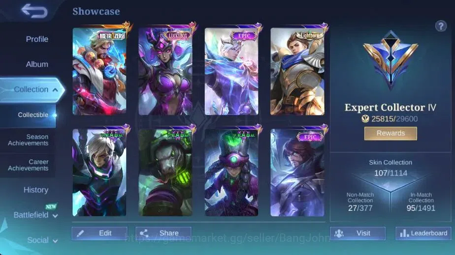 Mobile Legends: Bang Bang Accounts Global|Hero 59|Skin 107|Expert|MetroZero Roger,LBo image 2