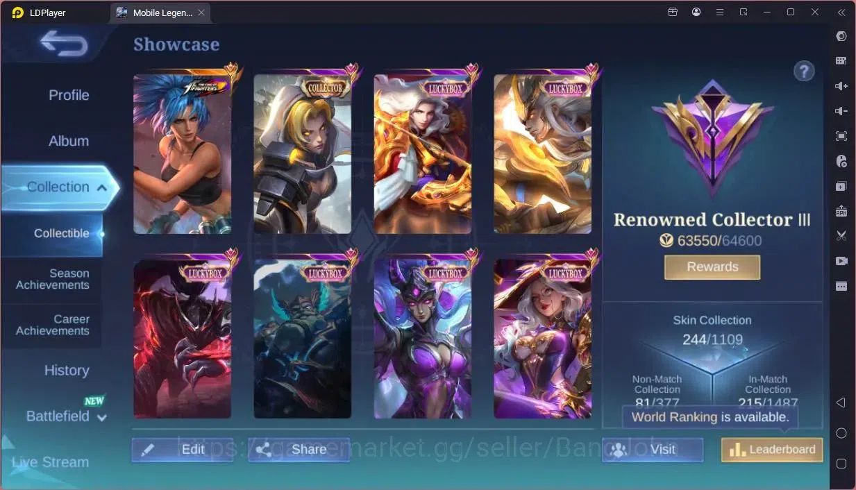 Mobile Legends: Bang Bang Accounts Global|Hero 131|Skin 244|Renowned|KOF Karina|CC Na image 2