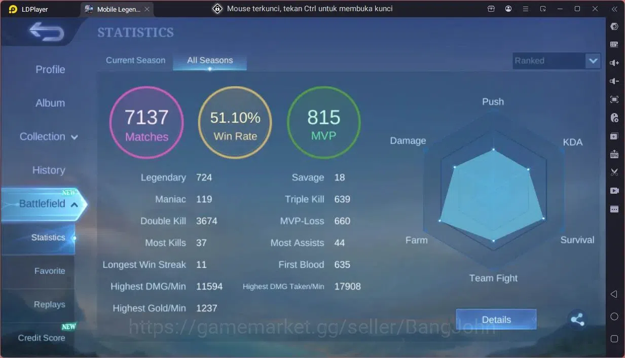 Mobile Legends: Bang Bang Accounts Global|Hero 131|Skin 244|Renowned|KOF Karina|CC Na image 3