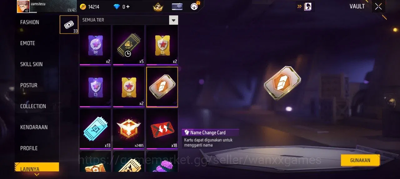 Free Fire Accounts Indonesia | EVOGUN 1 M1014 LVL 5 VAULT 33 EMOTE 8 ANIMASI 1 KATANA LOBY 1 FIST 1 TAS 9 WEAPON 46 | W912 6