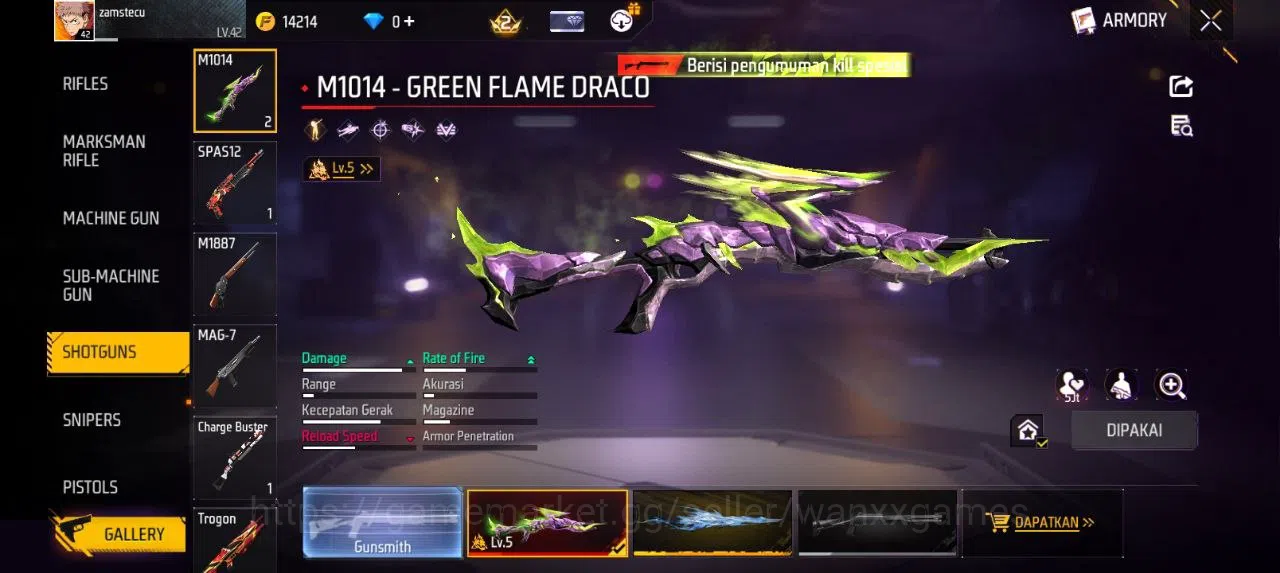 Free Fire Accounts Indonesia | EVOGUN 1 M1014 LVL 5 VAULT 33 EMOTE 8 ANIMASI 1 KATANA LOBY 1 FIST 1 TAS 9 WEAPON 46 | W912 7