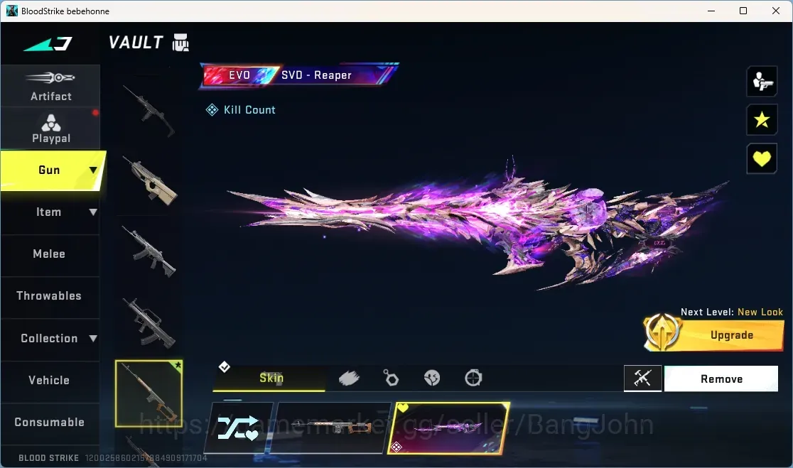 Blood Strike Accounts High-End ASIA | 1 EVO Gun:SVD-Reaper Lv4|1 Eternal Gun|Ultra Melee: Butterflyknife|6 Collab Gun|8 1