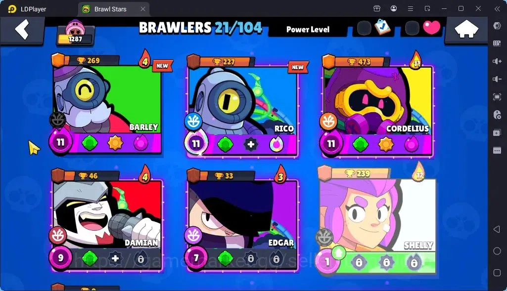 Brawl Stars Accounts Global |Trophy 1287| Brawler 3 Max with Supercharge |Skins 2 Legendary 1 Mythic,3 Epic|Bling 16