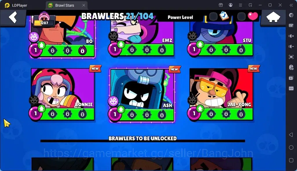 Brawl Stars Accounts Global |Trophy 1287| Brawler 3 Max with Supercharge |Skins 2 Legendary 1 Mythic,3 Epic|Bling 19