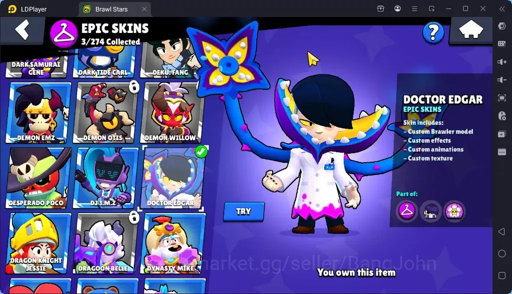 Brawl Stars Accounts Global |Trophy 1287| Brawler 3 Max with Supercharge |Skins 2 Legendary 1 Mythic,3 Epic|Bling 7