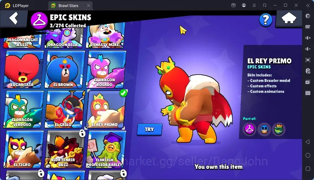 Brawl Stars Accounts Global |Trophy 1287| Brawler 3 Max with Supercharge |Skins 2 Legendary 1 Mythic,3 Epic|Bling 8