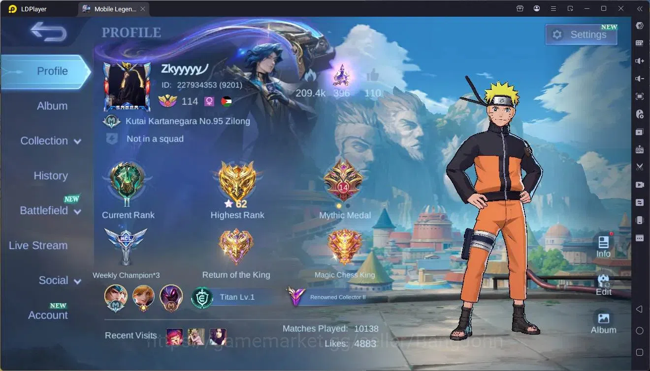 Mobile Legends: Bang Bang Accounts Global|Hero 133|Skin 307|Renowned|Naruto Lukas|CC image 1