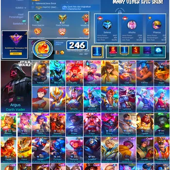 Mobile Legends: Bang Bang Accounts #4673 246 Skins | Argus Darth Vader (STAR WARS) | Karina Leona (KOF) | Roger Grimlock