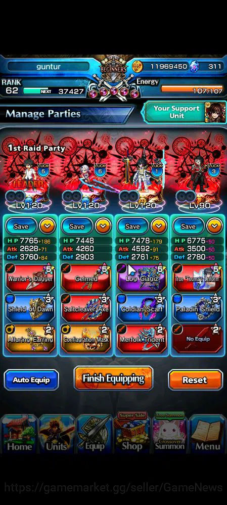 Grand Summoners Accounts Mid-Game Global|Rank 62|6 Ascend|ToumaTW,Pinncale Isliid,AcceleratorTW,Chloe,Comet 3
