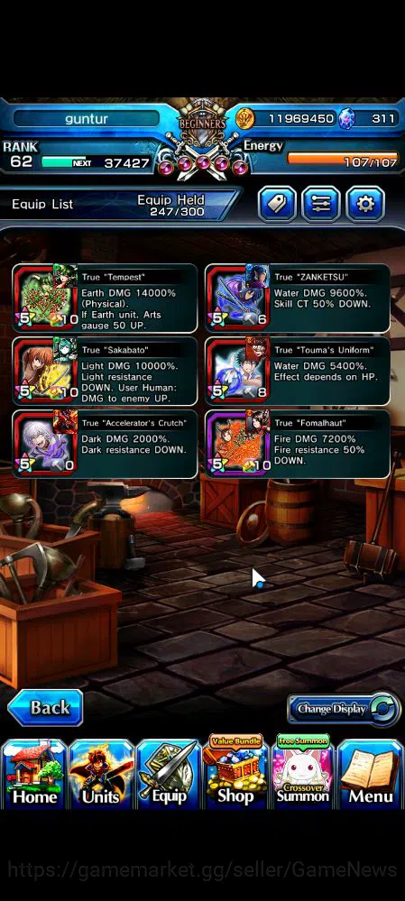 Grand Summoners Accounts Mid-Game Global|Rank 62|6 Ascend|ToumaTW,Pinncale Isliid,AcceleratorTW,Chloe,Comet 5