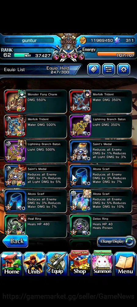 Grand Summoners Accounts Mid-Game Global|Rank 62|6 Ascend|ToumaTW,Pinncale Isliid,AcceleratorTW,Chloe,Comet 6