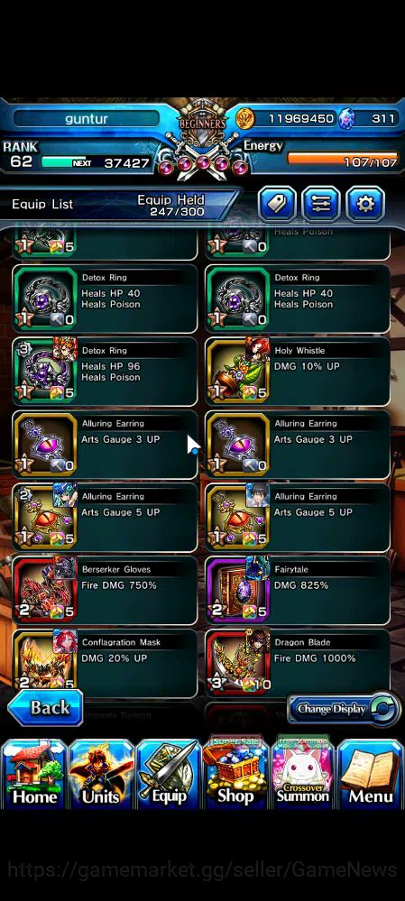 Grand Summoners Accounts Mid-Game Global|Rank 62|6 Ascend|ToumaTW,Pinncale Isliid,AcceleratorTW,Chloe,Comet 7