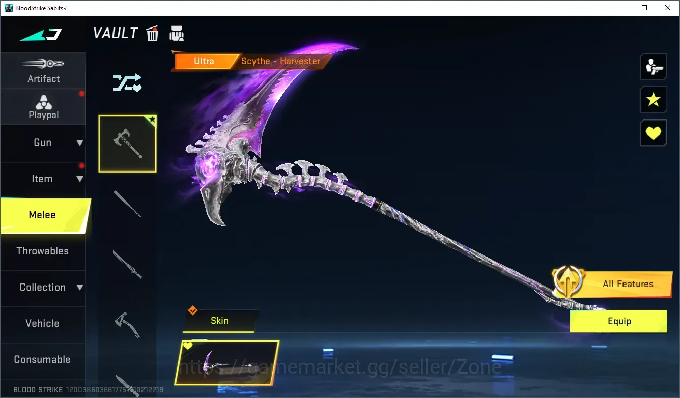Blood Strike Accounts Starter ASIA Starter | 1 ULTRA Melee: Scythe-Harvester |1 Legendary Music Pack| Detail Check SS 1