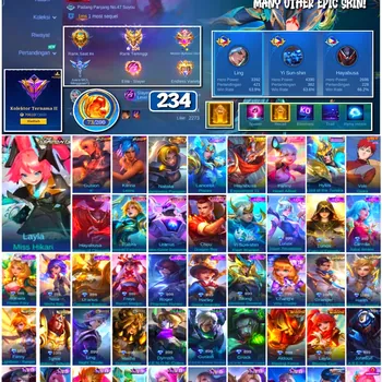 Mobile Legends: Bang Bang Accounts #4321 234 Skins | Gusion K' (KOF) | Karina Leona (KOF) | Vale Gaara (NARUTO) | Layla Miss