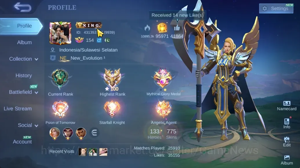 Mobile Legends: Bang Bang Accounts Others Hero 133|Skin 775|Ex Global Hero + Good WR|10 Legend 1