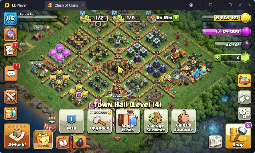 Clash of Clans Accounts High-End TH 14-HH8|Lv.116|BH7-BM5|BK40,AQ52,MP31,GW38,RC29|1 Legendary & 6 Gold Skins|Proteck Off 1