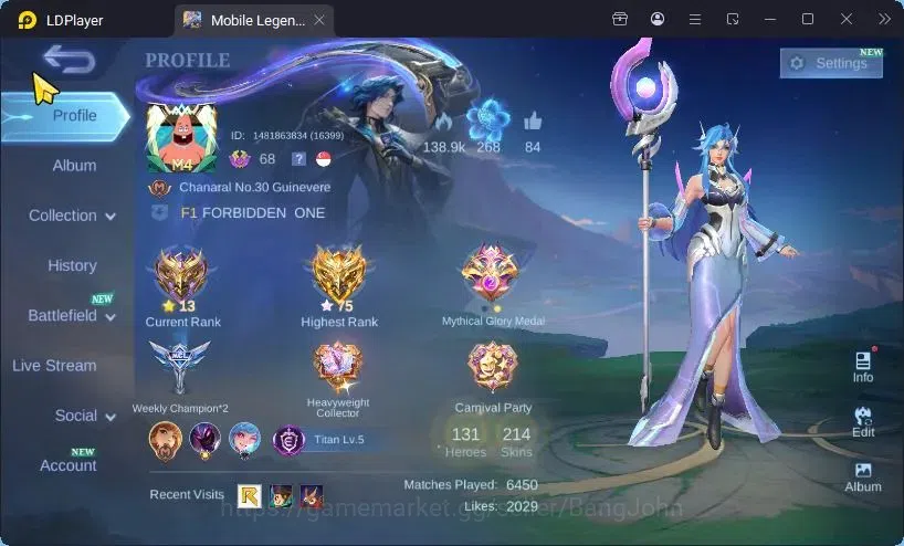 Mobile Legends: Bang Bang Accounts Collector Global|Hero131|Skin214|Renowned|Collect Natalia|LB Tigreal,Harith,Granger|VENOM 1