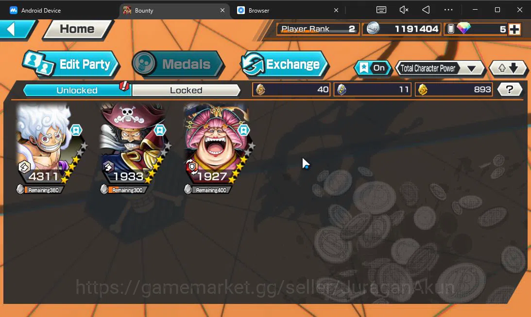 One Piece Bounty Rush Accounts Global | 3 META EX | GP Roger, TFE Luffy, BoM Oira image 4