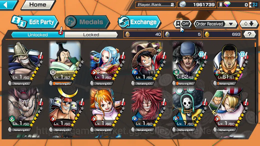 One Piece Bounty Rush Accounts Starter Global|5 EX|BP Kuzan,G5 Monkey D. Luffy,AMS Borsalino,5E St.Saturn,KOP Gol D 4