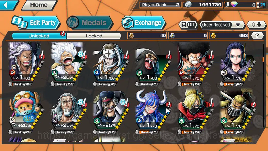 One Piece Bounty Rush Accounts Starter Global|5 EX|BP Kuzan,G5 Monkey D. Luffy,AMS Borsalino,5E St.Saturn,KOP Gol D 6