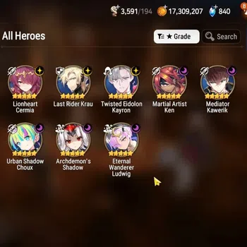 Epic Seven Accounts Starter GLOBAL UnVerif|New Era|8 ML(TE Eidolon,LH Cermia,US Choux,etc)+Tenebria,Landy,Etc|Abys F 61|3,6K