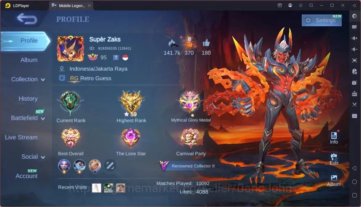 Mobile Legends: Bang Bang Accounts Collector Global |Hero 131|Skin 335|Renowned|TFM Roger|CC Khufra|9th Fanny|Dragon 1
