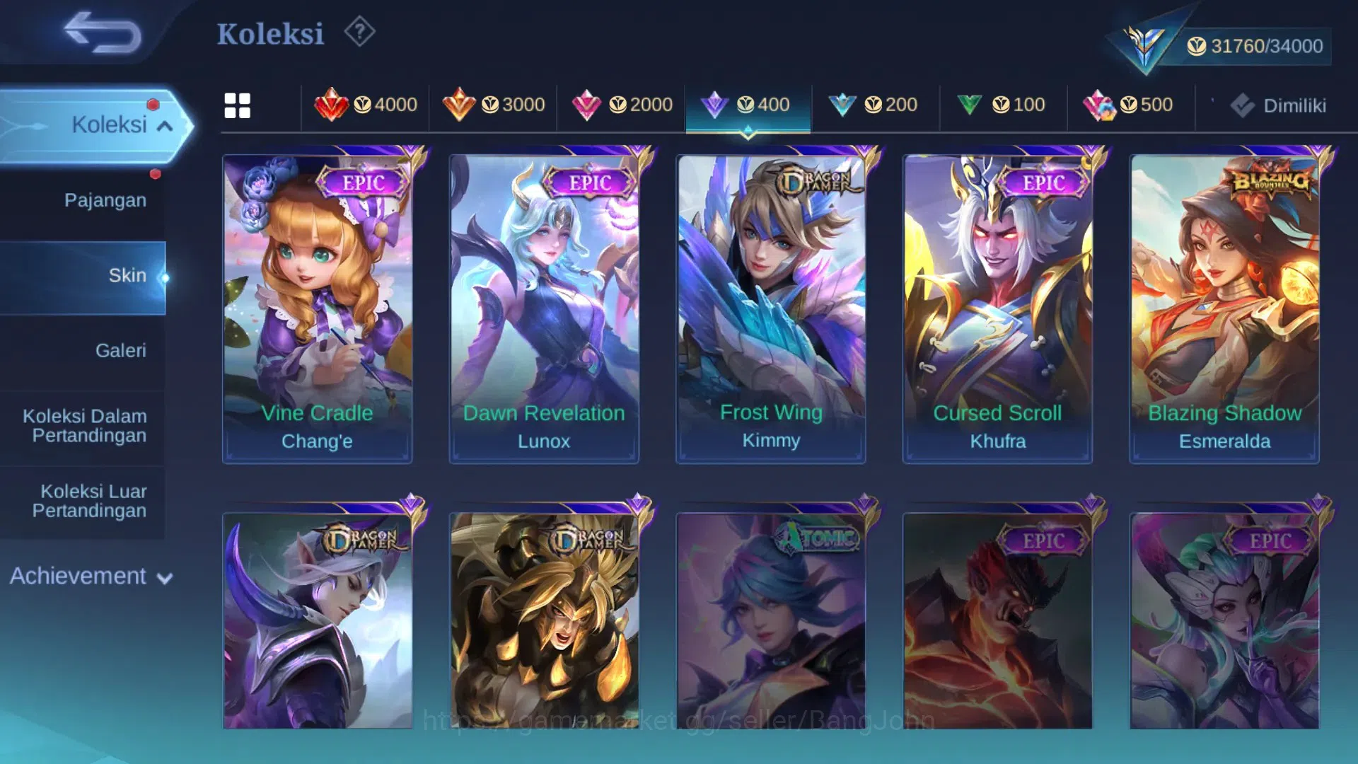 Mobile Legends: Bang Bang Accounts Global Hero 119 | Skin 182 | Ex Glory 59 | Spongeb image 18