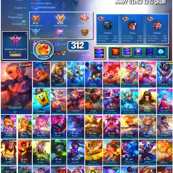 Mobile Legends: Bang Bang Accounts 🔥 #4183 🔥 💎 312 Skins 👑 KOF Gusion K' ⚔️ Renowned Collector II ⭐ KOF Karina Leona