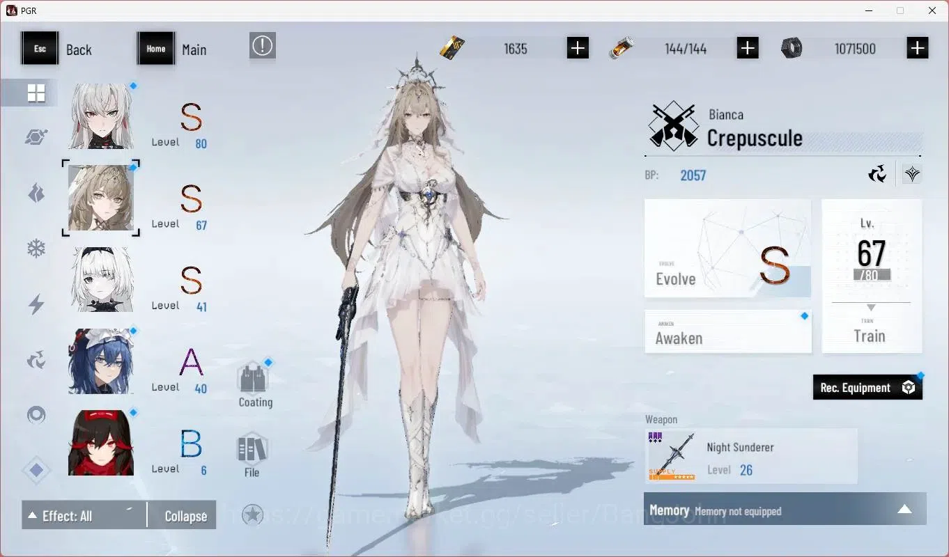 Punishing: Gray Raven Accounts Mid-Game ASIA | L45 | S Lucia CW + Sign (Lv80), S Bianca C (Lv67), S Feral (Lv41) | BC 1635 4