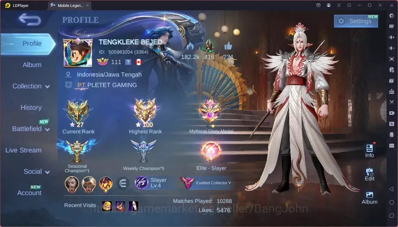 Mobile Legends: Bang Bang Accounts Global|Hero 132|Skin 319|Exalted|KFP Thamuz,Ling|K image 1
