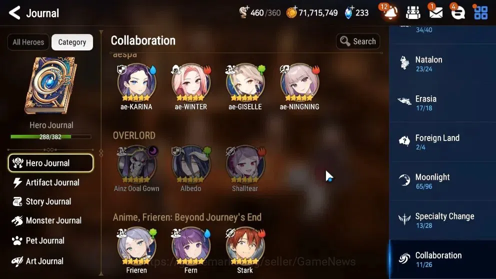 Epic Seven Accounts High-End ASIA Verif|32 ML(Notos,GenRas,Straze,Etc)+Collab FULL[FRIEREN,AESPA]+Benimaru,etc|75 6