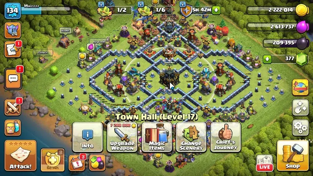 Clash of Clans Accounts High-End LV 134||TH 17-BH 10|HH 9|Limitd Skin|BK 26,AQ 26,GW 14,MP 12,RC 12,DD 8|BM 13,BC 19|377 1