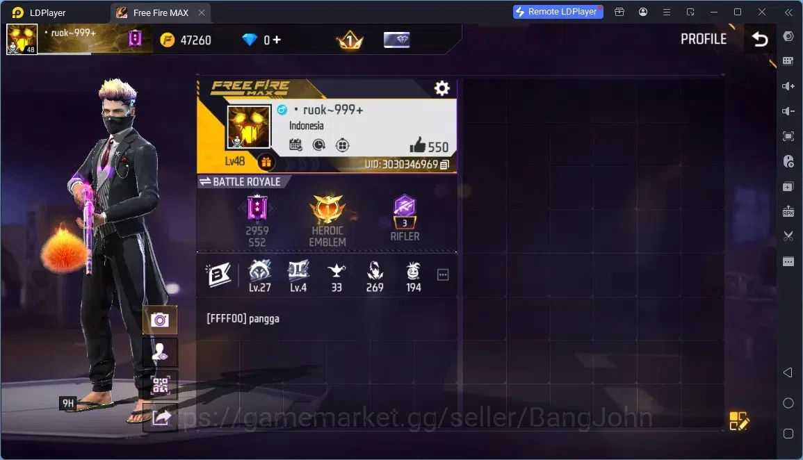 Free Fire Accounts Indonesia | M1887- RAPPER UNDERWORLD| McLaren Racing Bundle & Backpack| Thrash Metalic Backpack | Check 1