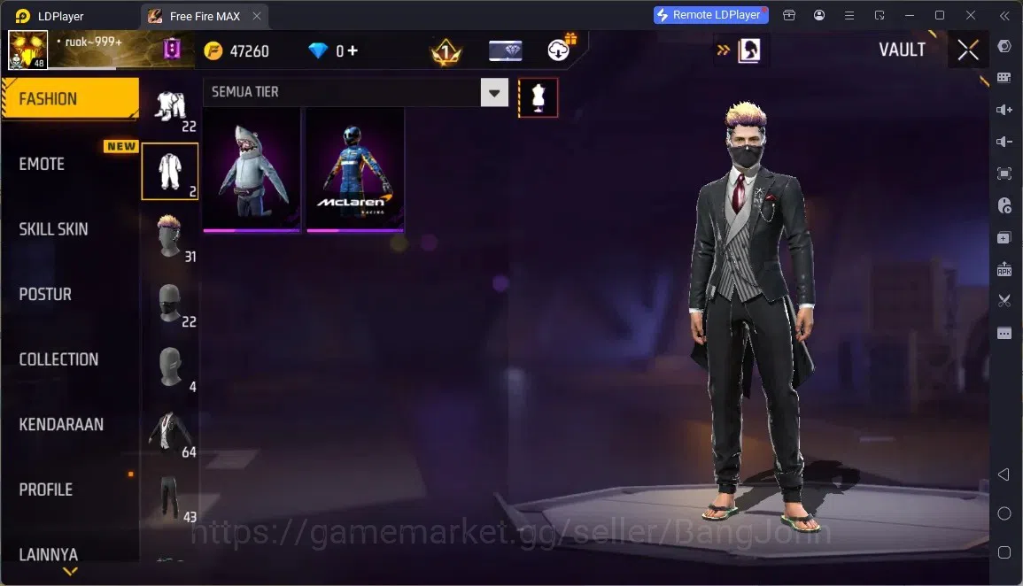 Free Fire Accounts Indonesia | M1887- RAPPER UNDERWORLD| McLaren Racing Bundle & Backpack| Thrash Metalic Backpack | Check 6