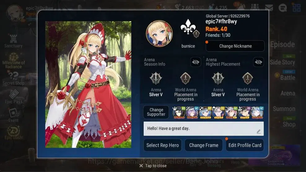 Epic Seven Accounts High-End Global Unverif | 8 ML(Zio,SN Yulha,NC Landy,TE Kayron,Etc.)|PoH+Bless ON|SS 4.2K|Gold 1